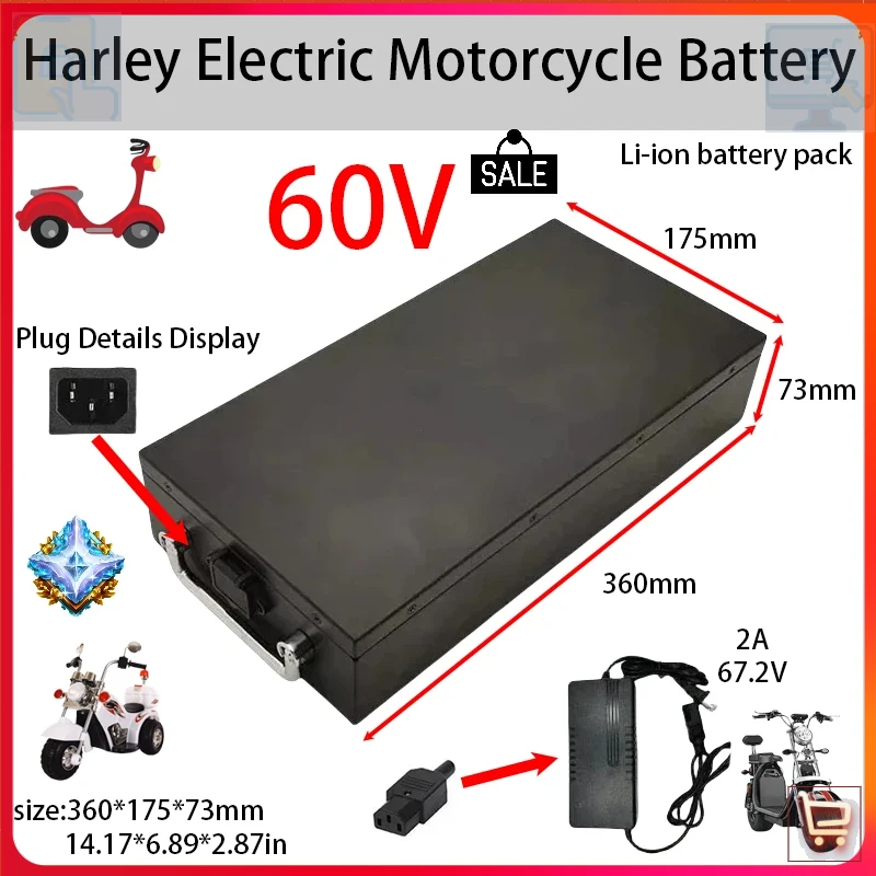 72V 30Ah Lifepo4 Battery Pack - 60V 20Ah-60Ah 高容量リチウムイオンバッテリーパック電動バイク 2000W ハーレー二輪スクーターに適しています 🌍